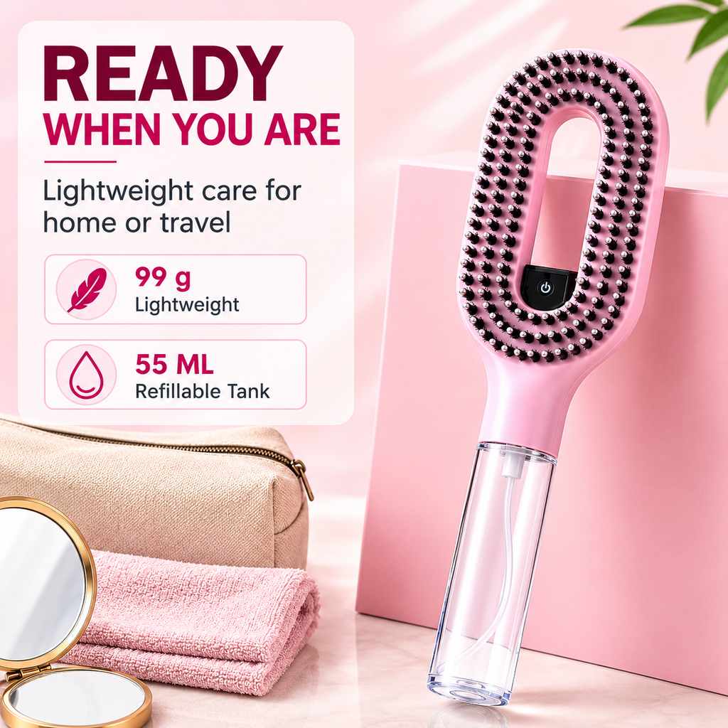 2-in-1 Water Spray Comb Detangling Brush with Built-In Mist Bottle