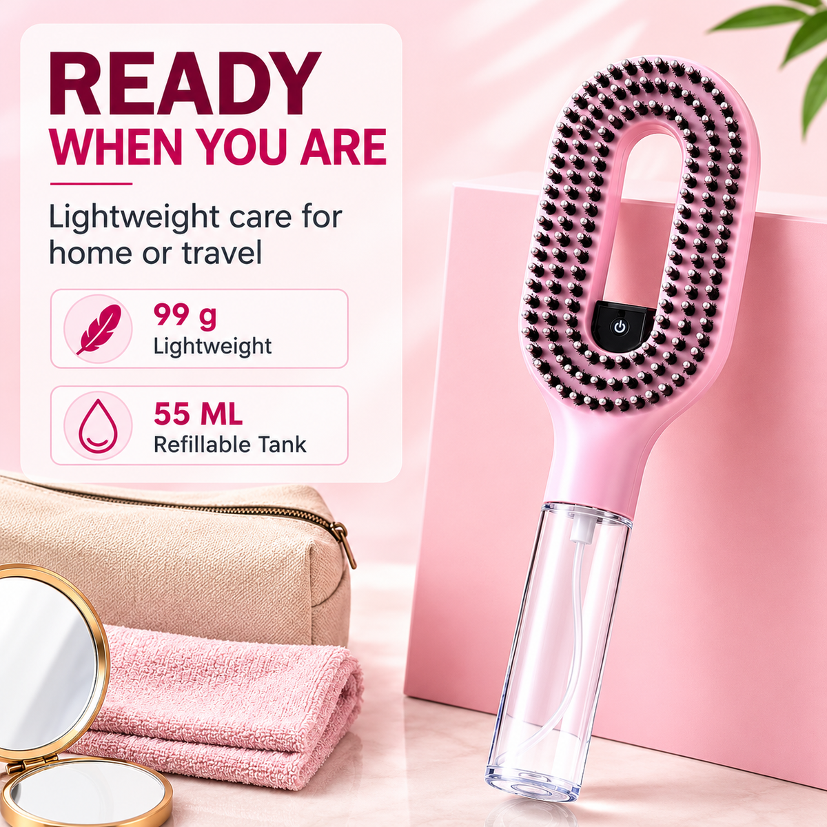 2-in-1 Water Spray Comb Detangling Brush with Built-In Mist Bottle