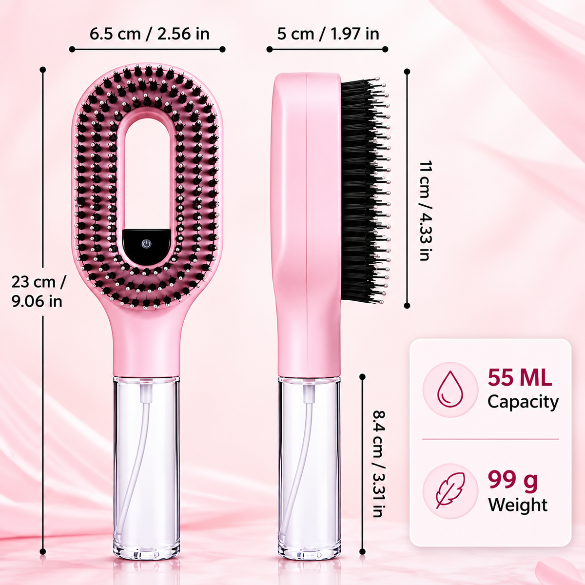 2-in-1 Water Spray Comb Detangling Brush with Built-In Mist Bottle