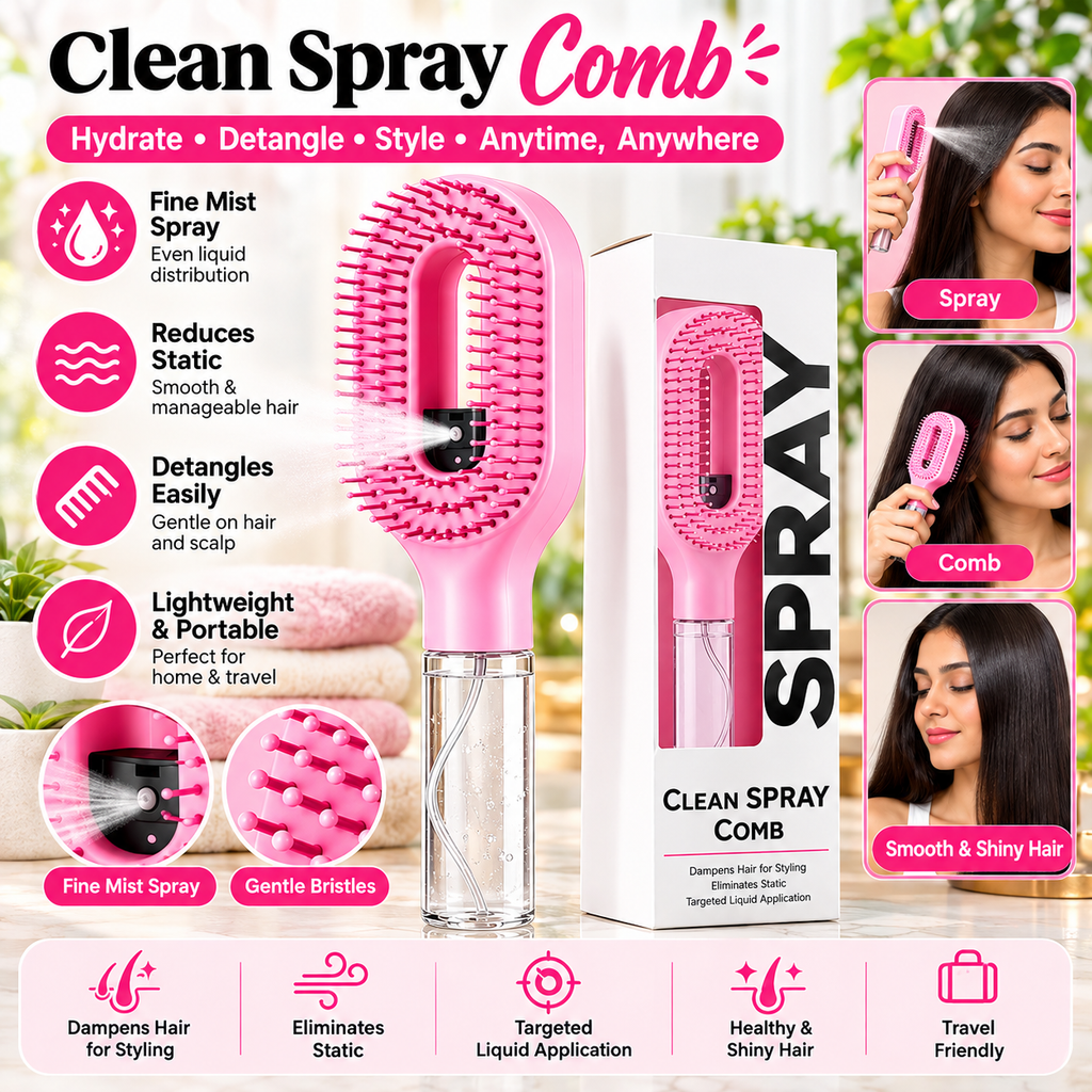 2-in-1 Water Spray Comb Detangling Brush with Built-In Mist Bottle