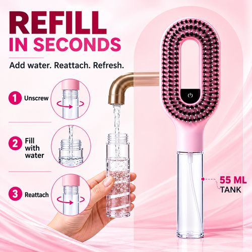 2-in-1 Water Spray Comb Detangling Brush with Built-In Mist Bottle