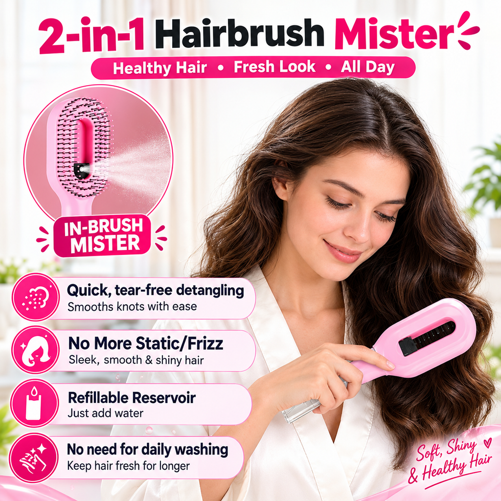 2-in-1 Water Spray Comb Detangling Brush with Built-In Mist Bottle
